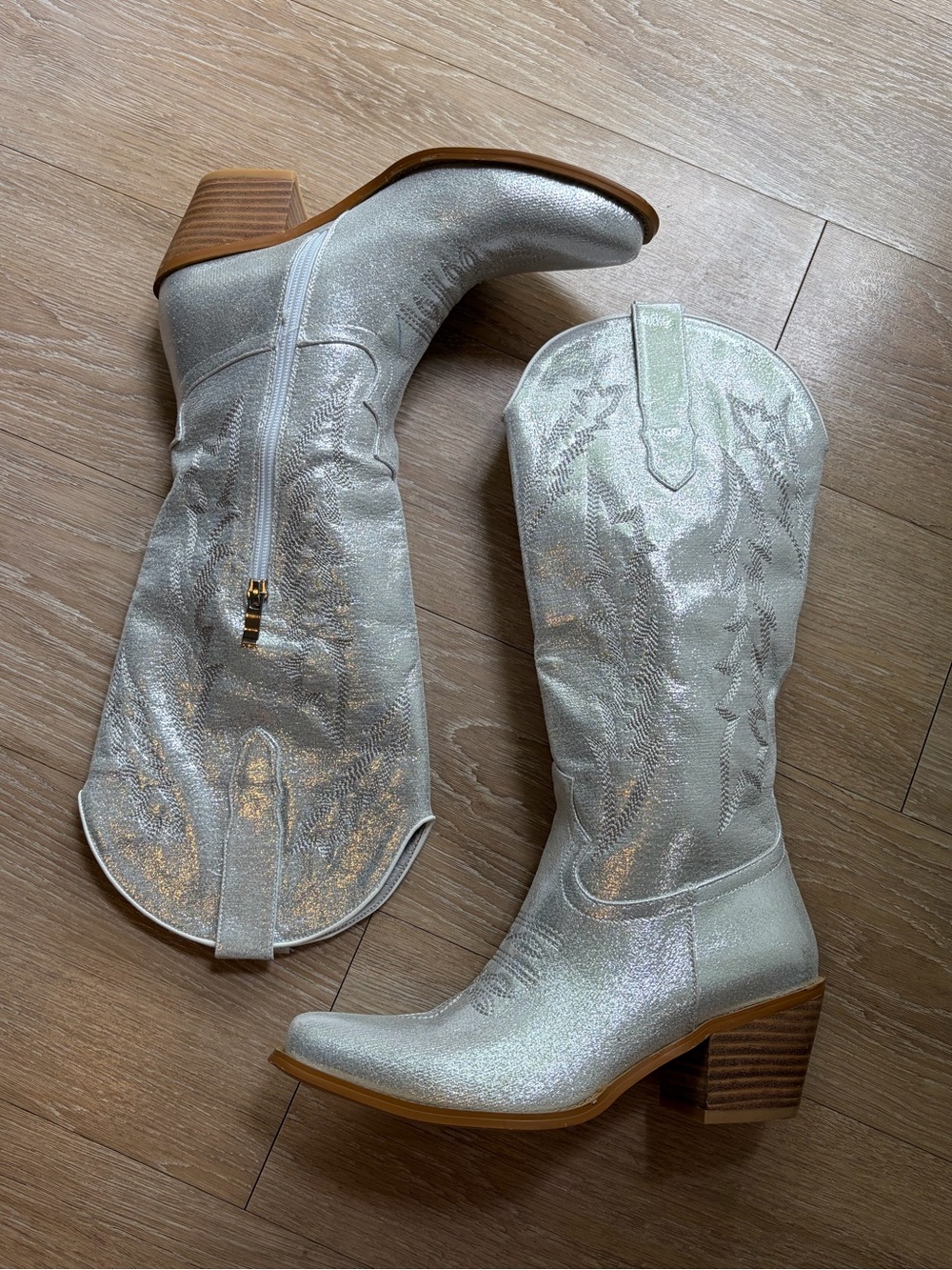 Silver Metallic Western Knee-High Cowgirl Boots